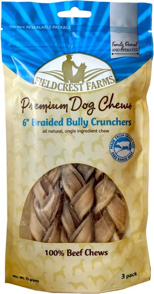Fieldcrest Farms Premium Dog Chews Bully Crunchers 6" Braided Bully Stick Dog Treats, 3 count slide 1 of 6