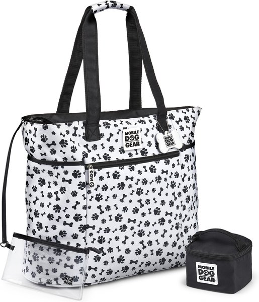 Mobile Dog Gear Dogssentials Tote Travel Bag, White & Black Paw Print slide 1 of 8