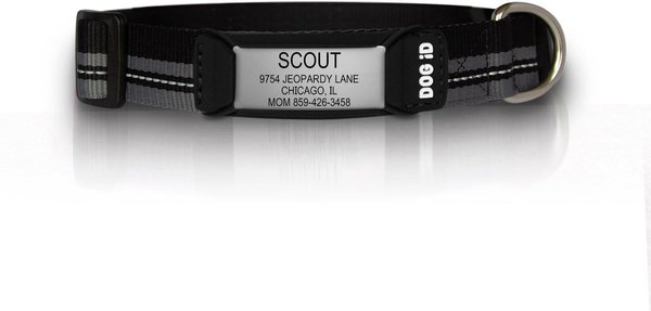 ROAD iD The Rock Solid Personalized ID Tag Dog Collar, Slate, Black, Small slide 1 of 2