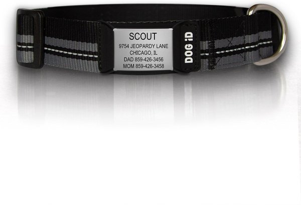 DOG iD The Rock Solid Personalized ID Tag Dog Collar, Slate, Black, Medium/Large slide 1 of 7