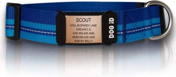 ROAD iD The Rock Solid Personalized ID Tag Dog Collar, Rose Gold, Blue, X-Large slide 1 of 5