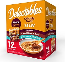 Hartz Delectables Senior Stew Variety Pack Lickable Cat Treats, 1.4-oz pouch, case of 12