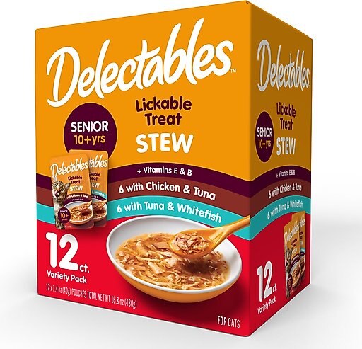 Hartz Delectables Senior Stew Variety Pack Lickable Cat Treats, 1.4-oz pouch, case of 12