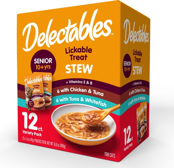 Hartz Delectables Senior Stew Variety Pack Lickable Cat Treats, 1.4-oz pouch, case of 12 slide 1 of 10