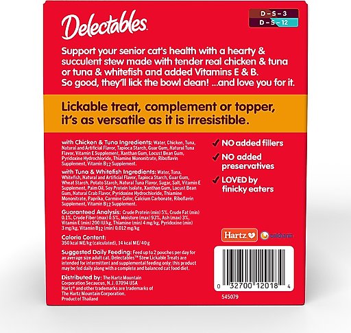 Hartz Delectables Senior Stew Variety Pack Lickable Cat Treats, 1.4-oz pouch, case of 12