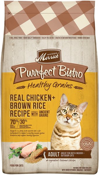Merrick Purrfect Bistro Healthy Grains Real Chicken + Brown Rice Recipe Adult Dry Cat Food, 4-lb bag slide 1 of 9
