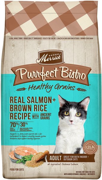 Merrick Purrfect Bistro Healthy Grains Real Salmon + Brown Rice Recipe Adult Dry Cat Food, 4-lb bag slide 1 of 9