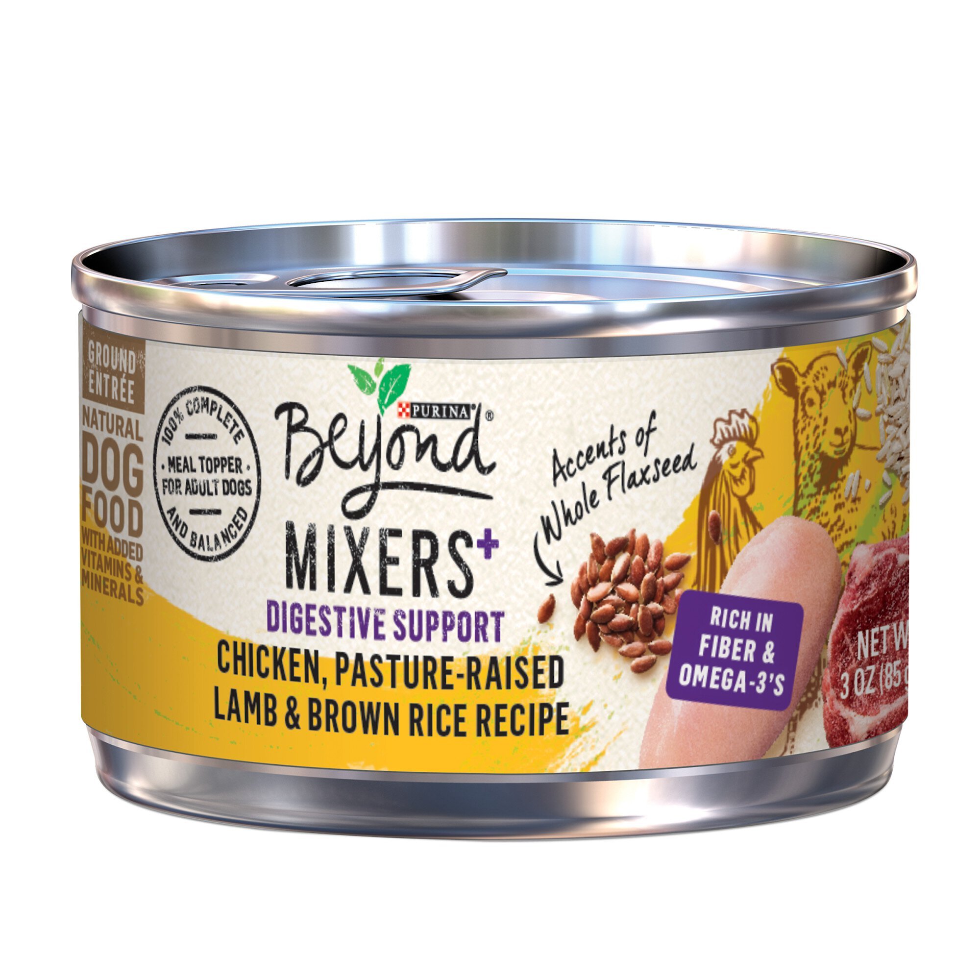 Purina Beyond Mixers+ Digestive Support Chicken & Pasture-Raised Lamb & Brown Rice Recipe Wet Dog Food Topper, 3-oz can, case of 12