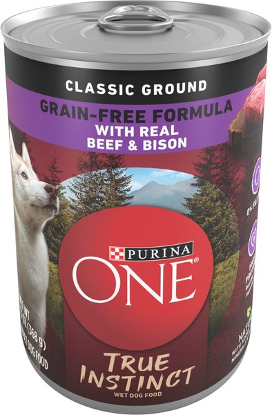 Purina ONE SmartBlend True Instinct Classic Ground Real Beef & Bison Grain-Free Wet Dog Food, 13-oz can, case of 12 slide 1 of 10