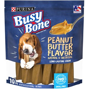 Busy Bone, Long-Lasting Peanut Butter Flavor Small/Medium Dog Treats, 10 count pouch