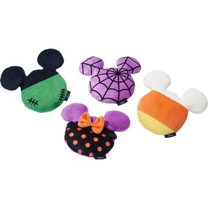 Disney Halloween Mickey & Minnie Mouse Round Plush Squeaky Dog Toy, 4 count