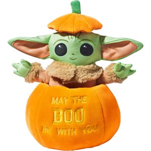 STAR WARS Halloween THE MANDALORIAN GROGU in a Pumpkin Plush Squeaky Dog Toy