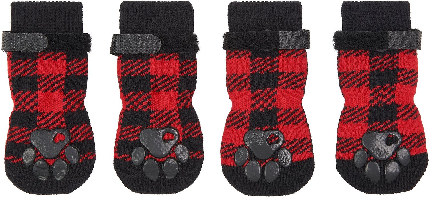 FRISCO Plaid NonSkid Dog Socks, Size 6, Red