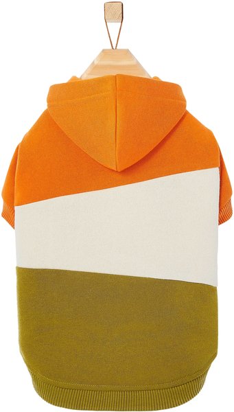 Frisco Colorblock Dog & Cat Hoodie with Sleeves, Olive/Orange, Large slide 1 of 7