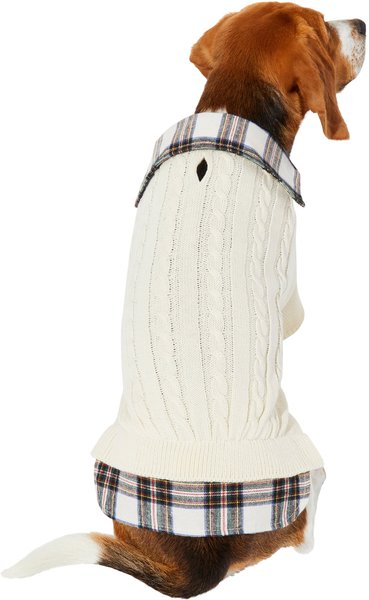 Frisco Cream Cable Knit Dog & Cat Sweater, White/Red Plaid, X-Small slide 1 of 8