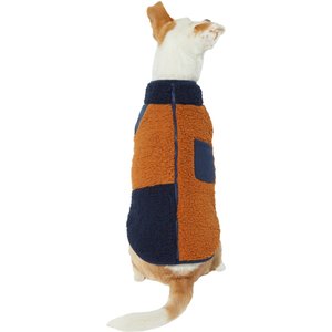 Frisco Lightweight Colorblock Dog & Cat Zippered Sherpa Fleece Vest, Blue/Brown, X-Small