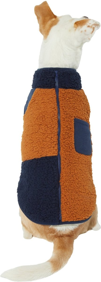 Frisco Lightweight Colorblock Dog & Cat Zippered Sherpa Fleece Vest, Blue/Brown