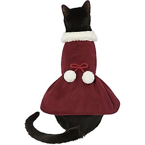 Frisco Mediumweight Pom Pom Bow Dog & Cat Peacoat Dress, Red, X-Small