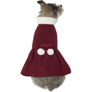 Frisco Pom Pom Bow Dog & Cat Peacoat Dress, Red, Small