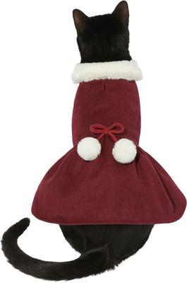 Show full view: Frisco Mediumweight Pom Pom Bow Dog & Cat Peacoat Dress, Red, Medium slide 3 of 10