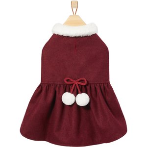 Frisco Mediumweight Pom Pom Bow Dog & Cat Peacoat Dress, Red, Medium
