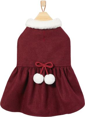 Show full view: Frisco Mediumweight Pom Pom Bow Dog & Cat Peacoat Dress, Red, Medium slide 4 of 10
