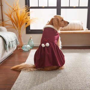 Frisco Mediumweight Pom Pom Bow Dog & Cat Peacoat Dress, Red, Medium