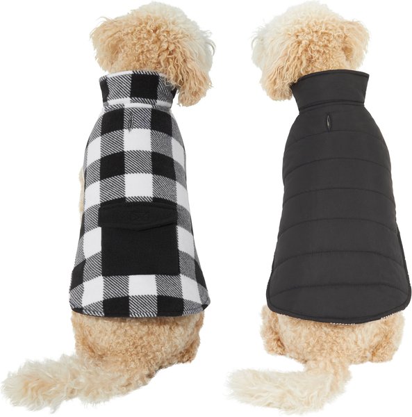 Frisco Reversible Plaid Dog & Cat Puffer Jacket, White/Black, 1 count, Small slide 1 of 8