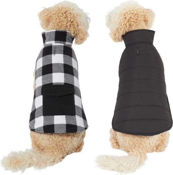 Frisco Reversible Plaid Dog & Cat Puffer Jacket, White/Black, 1 count, Medium slide 1 of 7