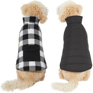 Frisco Reversible Plaid Dog & Cat Puffer Jacket, White/Black, Large