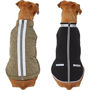 Frisco Mediumweight Reflective 2-in-1 Dog & Cat Fleece Coat, Olive, Large