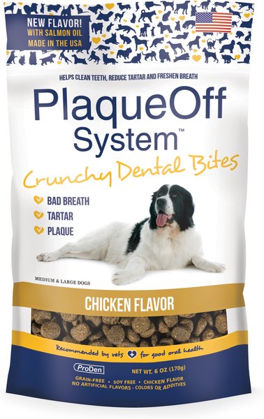 ProDen Plaque Off System Crunchy Bites Chicken Flavor Dental Chews for Medium & Large Dogs, 6-oz bag slide 1 of 1