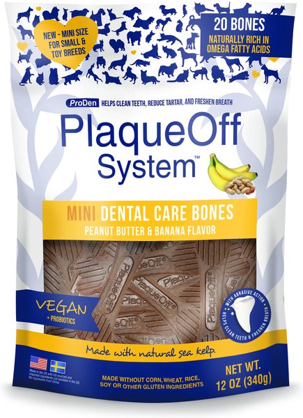 ProDen Plaque Off System Mini Dental Care Bones Peanut Butter & Banana Flavor Dental Chews for X-Small & Small Dogs, 12-oz bag slide 1 of 1