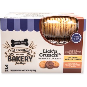 Three Dog Bakery Lick'n Crunch! Sandwich Cookies Dog Treats, 39-oz box