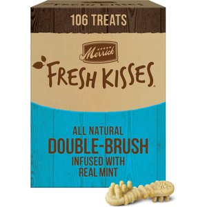 Merrick Fresh Kisses Double-Brush Mint Breath Strips X-Small Grain-Free Dental Dog Treats, 106 count