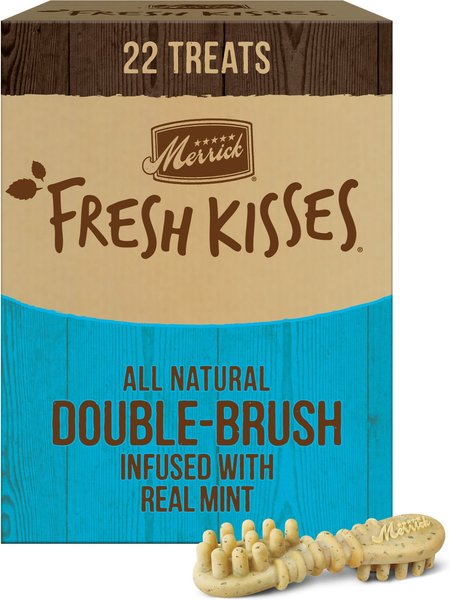 Merrick Fresh Kisses Double-Brush Mint Breath Strip Infused Large Dental Dog Treats, 22 count slide 1 of 8