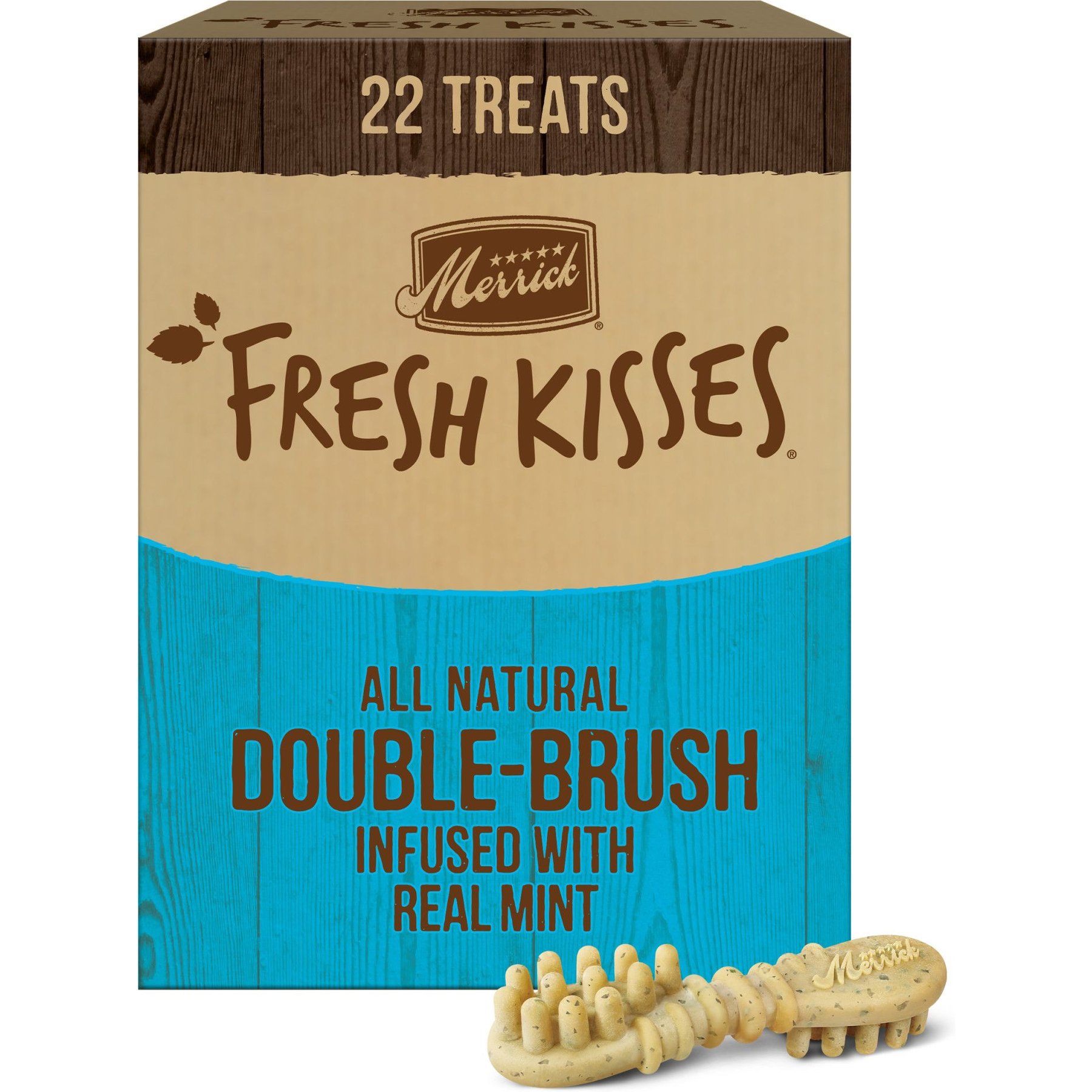 MERRICK Fresh Kisses Double Brush Mint Breath Strip Infused Large Dental Dog Treats 22 count Chewy