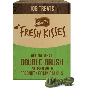 Merrick Fresh Kisses Double-Brush Coconut + Botanical Oils Infused X-Small Dental Dog Treats, 106 count