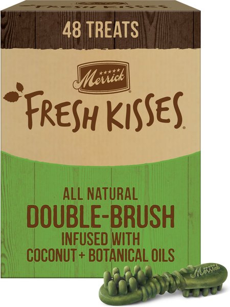 Merrick Fresh Kisses Double-Brush Coconut + Botanical Oils Infused Small Dental Dog Treats, 48 count slide 1 of 9