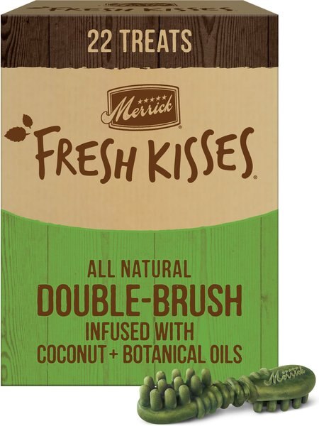 Merrick Fresh Kisses Double-Brush Coconut + Botanical Oils Infused Large Dental Dog Treats, 22 count slide 1 of 9