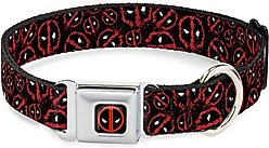 Buckle-Down Marvel Deadpool Splatter Logo Polyester Dog Collar, Medium Wide: 16 to 23-in neck, 1.5-in wide