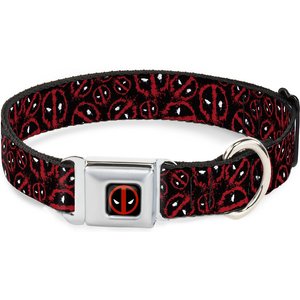 Buckle-Down Marvel Deadpool Splatter Logo Polyester Dog Collar, Medium Wide: 16 to 23-in neck, 1.5-in wide