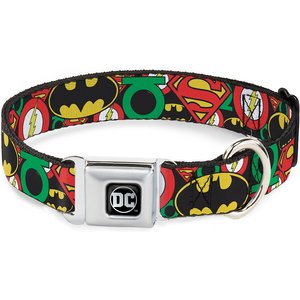 Buckle-Down Justice League Logo Polyester Dog Collar, Medium Wide: 16 to 23-in neck, 1.5-in wide