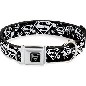 Buckle-Down Superman Shield Splatter Polyester Dog Collar, Small: 9.5 to 13-in neck, 1-in wide