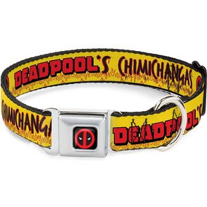 Buckle-Down Deadpool's Chimichanga Flames Polyester Dog Collar, Small: 9.5 to 13-in neck, 1-in wide