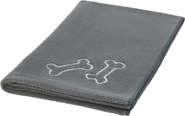 Frisco Embroidered Bones Microfiber Dog Bath Towel, Gray, Medium slide 1 of 6