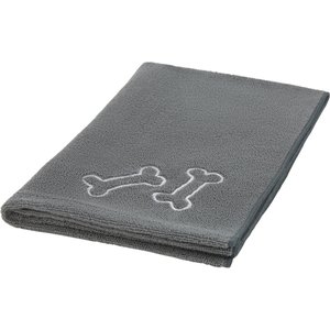 Frisco Embroidered Pawprint Microfiber Dog Bath Towel, Gray, Medium