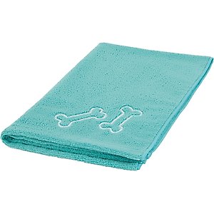 Frisco Embroidered Pawprint Microfiber Dog Bath Towel, Teal, Medium