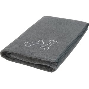 Frisco Embroidered Bones Microfiber Dog Bath Towel, Gray, Large