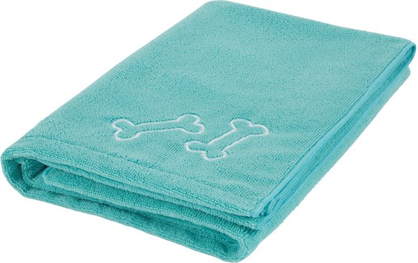 Frisco Embroidered Bones Microfiber Dog Bath Towel, Teal, Large slide 1 of 6
